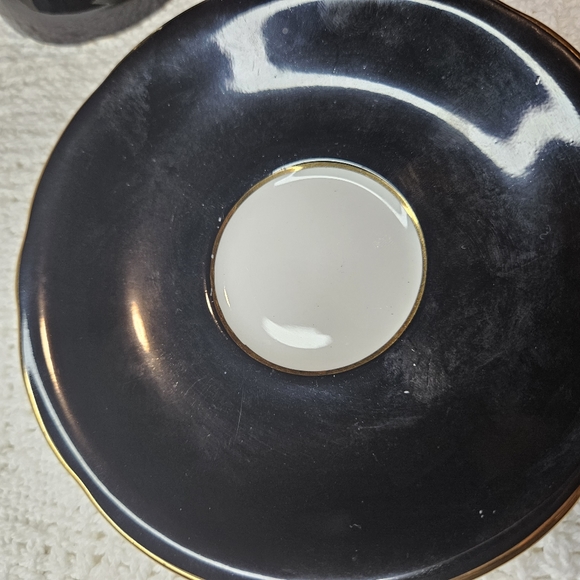 Ansley England Tea Cup and Saucer BLACK Floral Flowers Floral Design Teacup - Picture 14 of 16